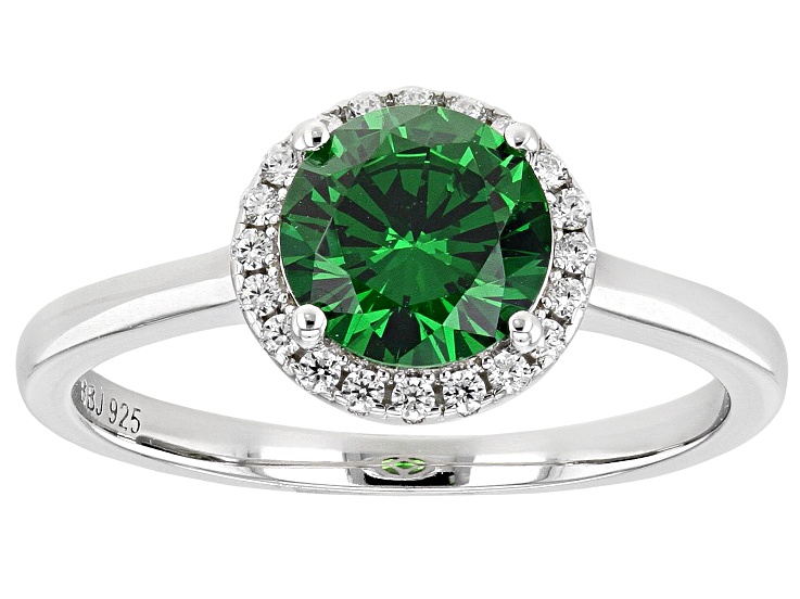 Green And White Cubic Zirconia Rhodium Over Sterling Silver Ring 2.22ctw