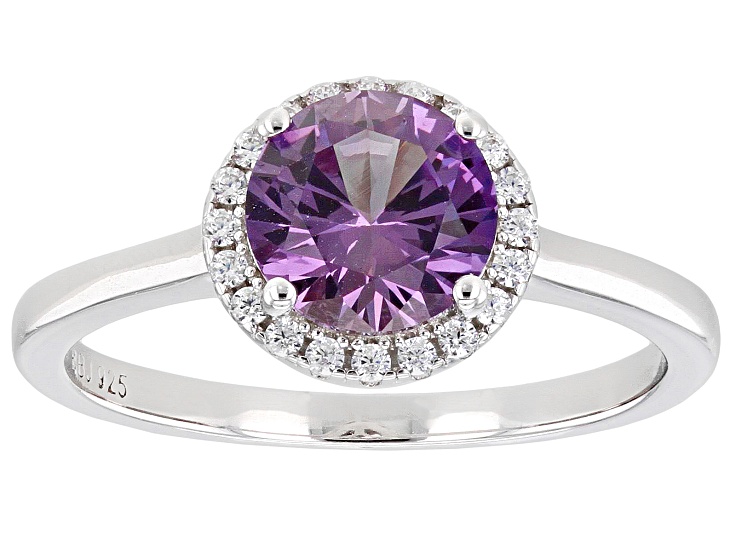 Synthetic Color Change Sapphire And White Cubic Zirconia Rhodium Over Sterling Silver Ring 1.82ctw