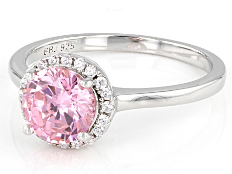 Pink And White Cubic Zirconia Rhodium Over Sterling Silver Ring 2.59ctw