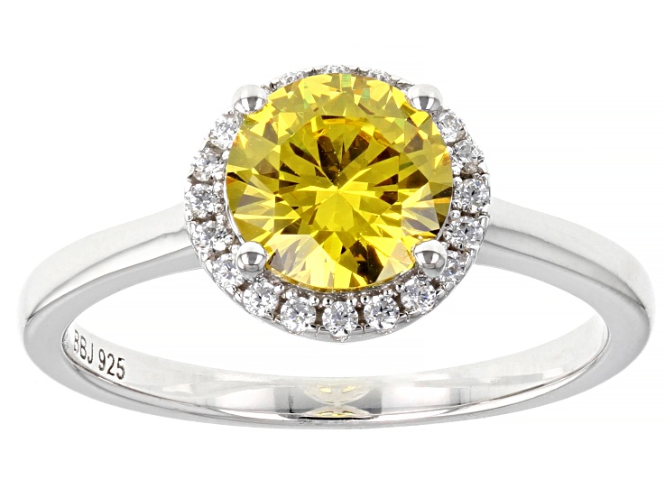 Yellow And White Cubic Zirconia Rhodium Over Sterling Silver Ring 2.48ctw