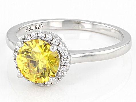 Yellow And White Cubic Zirconia Rhodium Over Sterling Silver Ring 2.48ctw