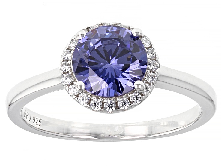 Blue And White Cubic Zirconia Rhodium Over Sterling Silver Ring 2.40ctw