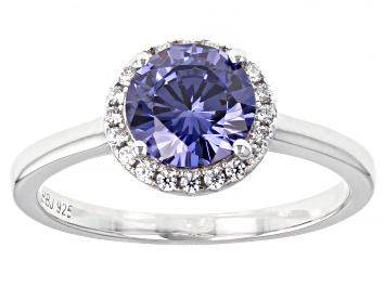 Picture of Blue And White Cubic Zirconia Rhodium Over Sterling Silver Ring 2.40ctw