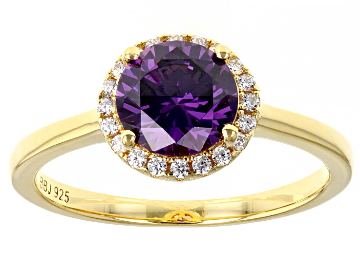 Purple And White Cubic Zirconia 18k Yellow Gold Over Sterling Silver Ring 2.53ctw