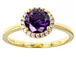 Purple And White Cubic Zirconia 18k Yellow Gold Over Sterling Silver Ring 2.53ctw