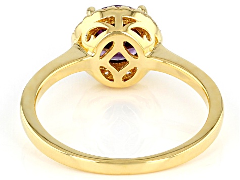 Purple And White Cubic Zirconia 18k Yellow Gold Over Sterling Silver Ring 2.53ctw