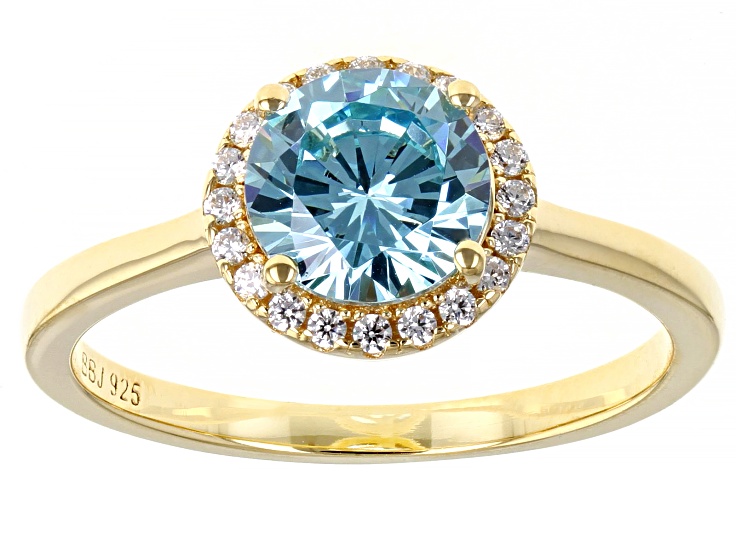 Light Blue And White Cubic Zirconia 18k Yellow Gold Over Sterling Silver Ring 2.29ctw