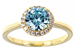 Light Blue And White Cubic Zirconia 18k Yellow Gold Over Sterling Silver Ring 2.29ctw