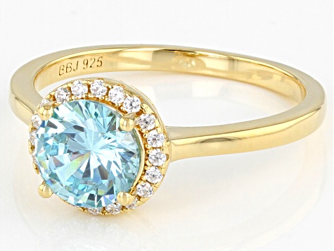 Light Blue And White Cubic Zirconia 18k Yellow Gold Over Sterling Silver Ring 2.29ctw