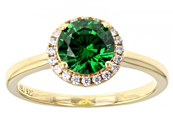 Picture of Green And White Cubic Zirconia 18k Yellow Gold Over Sterling Silver Ring 2.21ctw