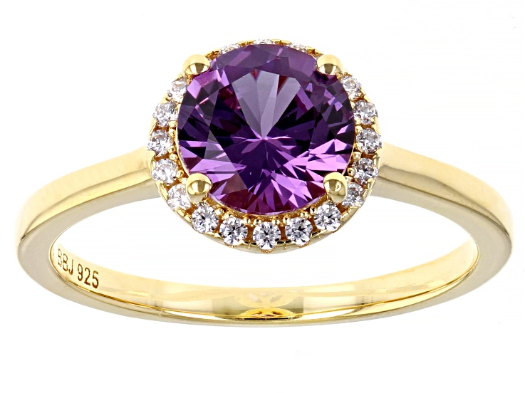 Lab Created Color Change Sapphire And White Cubic Zirconia 18k Yellow Gold Over Sterling Silver Ring