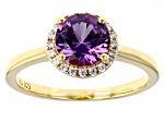 Lab Created Color Change Sapphire And White Cubic Zirconia 18k Yellow Gold Over Sterling Silver Ring