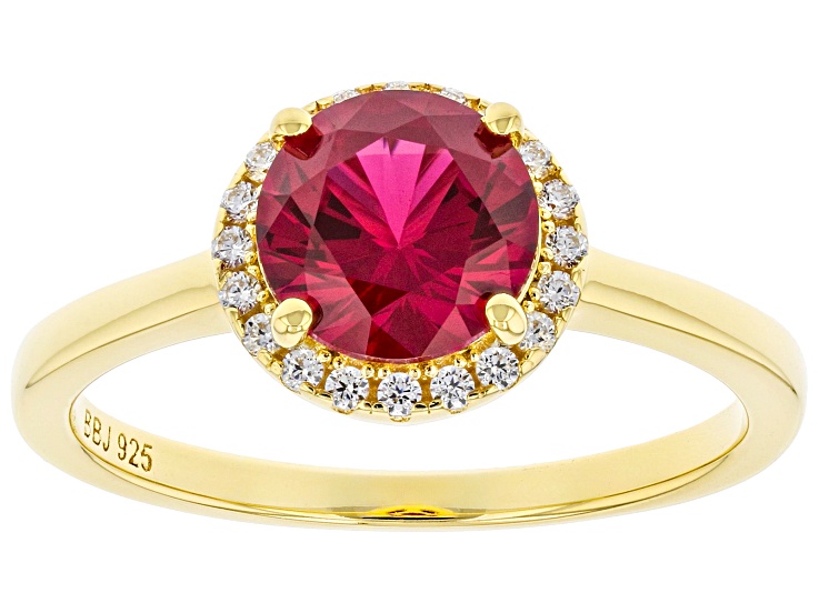 Lab Created Ruby and White Cubic Zirconia 18k Yellow Gold Over Sterling Silver Ring 1.80ctw