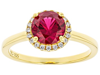 Picture of Lab Created Ruby and White Cubic Zirconia 18k Yellow Gold Over Sterling Silver Ring 1.80ctw