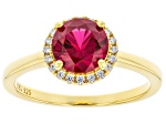 Lab Created Ruby and White Cubic Zirconia 18k Yellow Gold Over Sterling Silver Ring 1.80ctw
