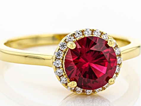 Lab Created Ruby and White Cubic Zirconia 18k Yellow Gold Over Sterling Silver Ring 1.80ctw