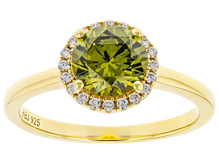 Green And White Cubic Zirconia 18k Yellow Gold Over Sterling Silver Ring 2.64ctw