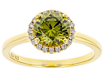 Picture of Green And White Cubic Zirconia 18k Yellow Gold Over Sterling Silver Ring 2.64ctw