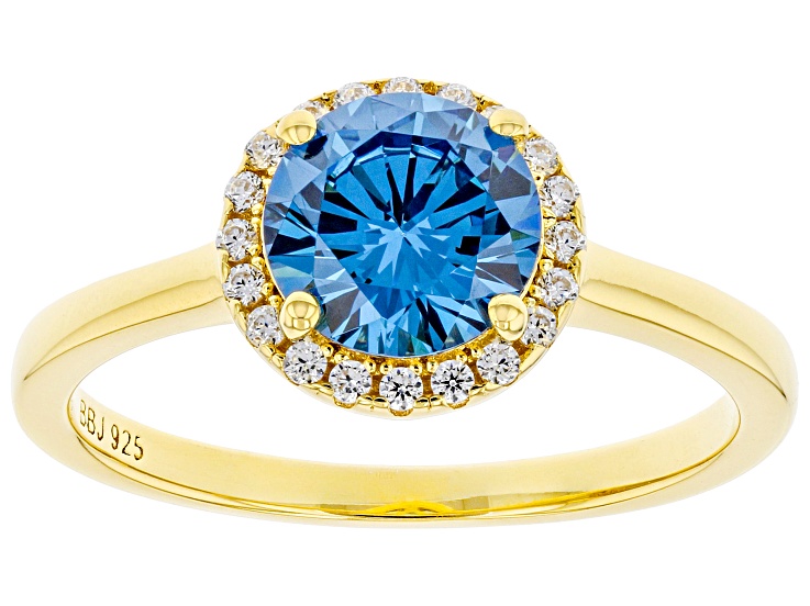 Blue And White Cubic Zirconia 18k Yellow Gold Over Sterling Silver Ring 2.40ctw