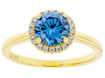 Picture of Blue And White Cubic Zirconia 18k Yellow Gold Over Sterling Silver Ring 2.40ctw
