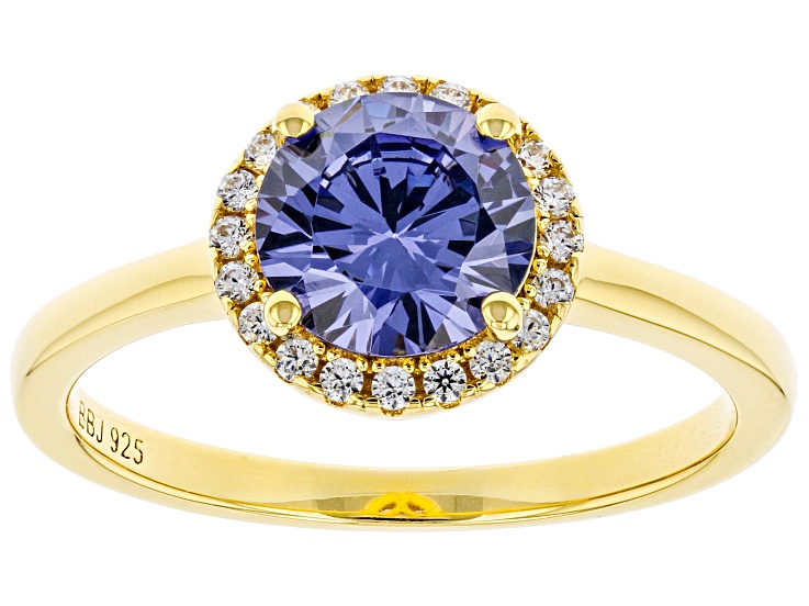 Blue And White Cubic Zirconia 18k Yellow Gold Over Sterling Silver Ring 2.40ctw