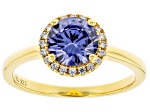 Blue And White Cubic Zirconia 18k Yellow Gold Over Sterling Silver Ring 2.40ctw