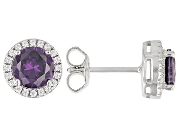 Picture of Purple And White Cubic Zirconia Rhodium Over Sterling Silver Earrings 2.80ctw