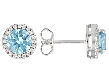 Picture of Light Blue And White Cubic Zirconia Rhodium Over Sterling Silver Earrings 2.80ctw