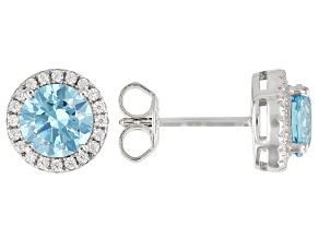 Light Blue And White Cubic Zirconia Rhodium Over Sterling Silver Earrings 2.80ctw