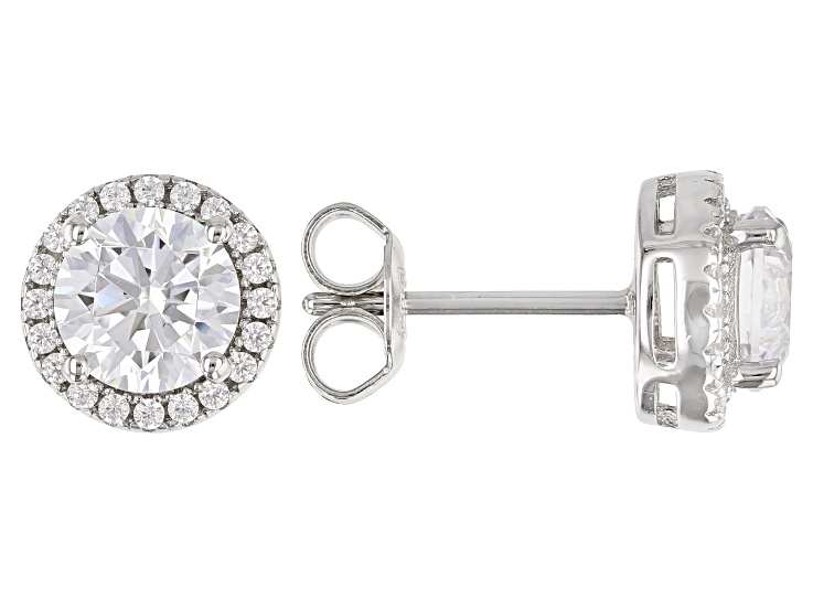 White Cubic Zirconia Rhodium Over Sterling Silver Earrings