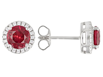 Picture of Lab Created Ruby And White Cubic Zirconia Rhodium Over Sterling Silver Earrings 2.34ctw