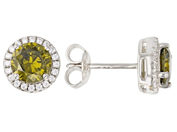 Picture of Green And White Cubic Zirconia Rhodium Over Sterling Silver Earrings 2.80ctw