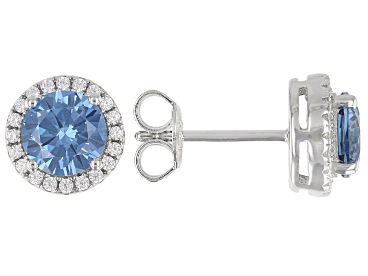 Blue And White Cubic Zirconia Rhodium Over Sterling Silver Earrings 2.80ctw
