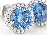 Blue And White Cubic Zirconia Rhodium Over Sterling Silver Earrings 2.80ctw