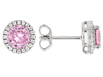 Picture of Pink And White Cubic Zirconia Rhodium Over Sterling Silver Earrings 2.80ctw
