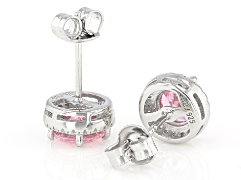 Pink And White Cubic Zirconia Rhodium Over Sterling Silver Earrings 2.80ctw