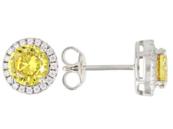 Picture of Yellow And White Cubic Zirconia Rhodium Over Sterling Silver Earrings 2.80ctw