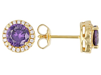 Picture of Purple And White Cubic Zirconia 18k Yellow Gold Over Sterling Silver Earrings 2.80ctw