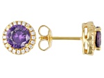Purple And White Cubic Zirconia 18k Yellow Gold Over Sterling Silver Earrings 2.80ctw