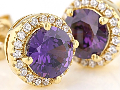 Purple And White Cubic Zirconia 18k Yellow Gold Over Sterling Silver Earrings 2.80ctw