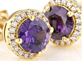 Purple And White Cubic Zirconia 18k Yellow Gold Over Sterling Silver Earrings 2.80ctw