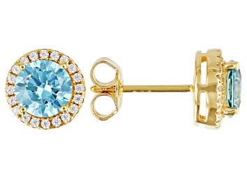 Picture of Light Blue And White Cubic Zirconia 18k Yellow Gold Over Sterling Silver Earrings 2.80ctw