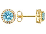 Light Blue And White Cubic Zirconia 18k Yellow Gold Over Sterling Silver Earrings 2.80ctw