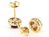 Lab Created Color Change Sapphire And White Cubic Zirconia 18k Yellow Gold Over Silver Earrings