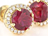 Lab Created Ruby And White Cubic Zirconia 18k Yellow Gold Over Sterling Silver Earrings 2.34ctw