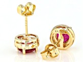 Lab Created Ruby And White Cubic Zirconia 18k Yellow Gold Over Sterling Silver Earrings 2.34ctw
