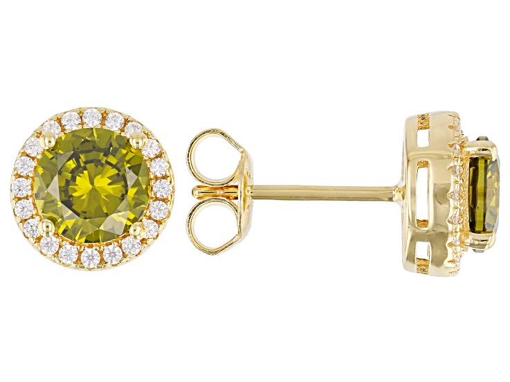 Green And White Cubic Zirconia 18k Yellow Gold Over Sterling Silver Earrings 2.80ctw
