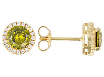 Picture of Green And White Cubic Zirconia 18k Yellow Gold Over Sterling Silver Earrings 2.80ctw
