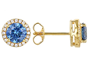 Picture of Blue And White Cubic Zirconia 18k Yellow Gold Over Sterling Silver Earrings 2.80ctw
