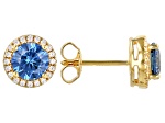 Blue And White Cubic Zirconia 18k Yellow Gold Over Sterling Silver Earrings 2.80ctw